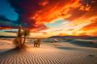 Sandy desert at sunset or sunrise. (AI Generated) Art Print